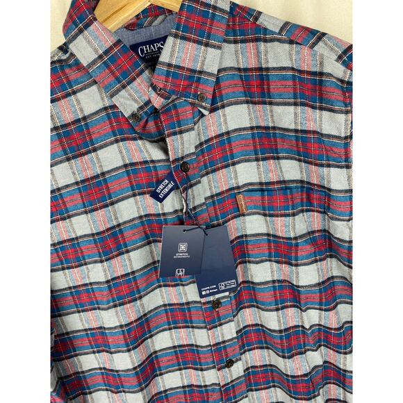 New Chaps Plaid Flannel Long Sleeve Button Down Shirt Mens size Medium Stretch - Picture 1 of 9
